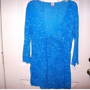 NWOT STUNNING TEAL TURQUOISE HEATHER PRINT BEACH COVER-UP  ONE SIZE FITS MOST